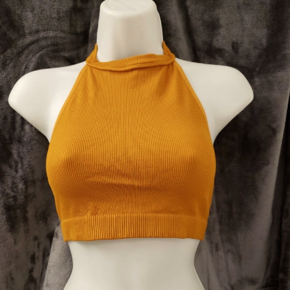 Halter crop top - mustard yellow